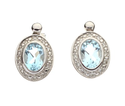 Lot 160 - 9ct white gold, blue topaz and diamond drop earrings