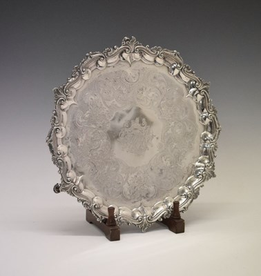 Lot 103 - George III silver salver with foliate and scroll pie-crust rim