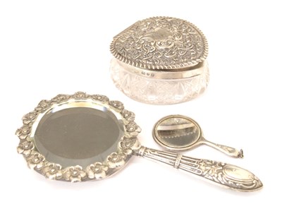 Lot 226 - Portuguese white metal hand mirror, etc