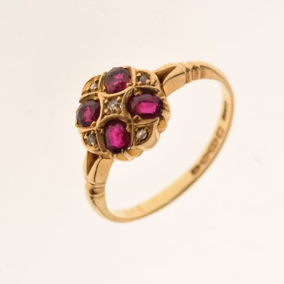 Lot 37 - Victorian 18ct gold, ruby and diamond cluster ring