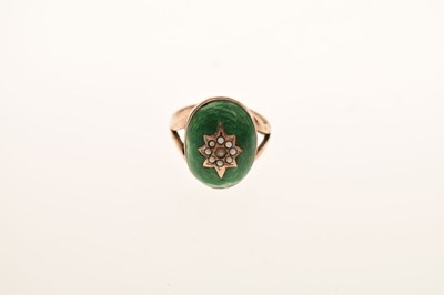 Lot 2 - Green enamel and seed pearl ring