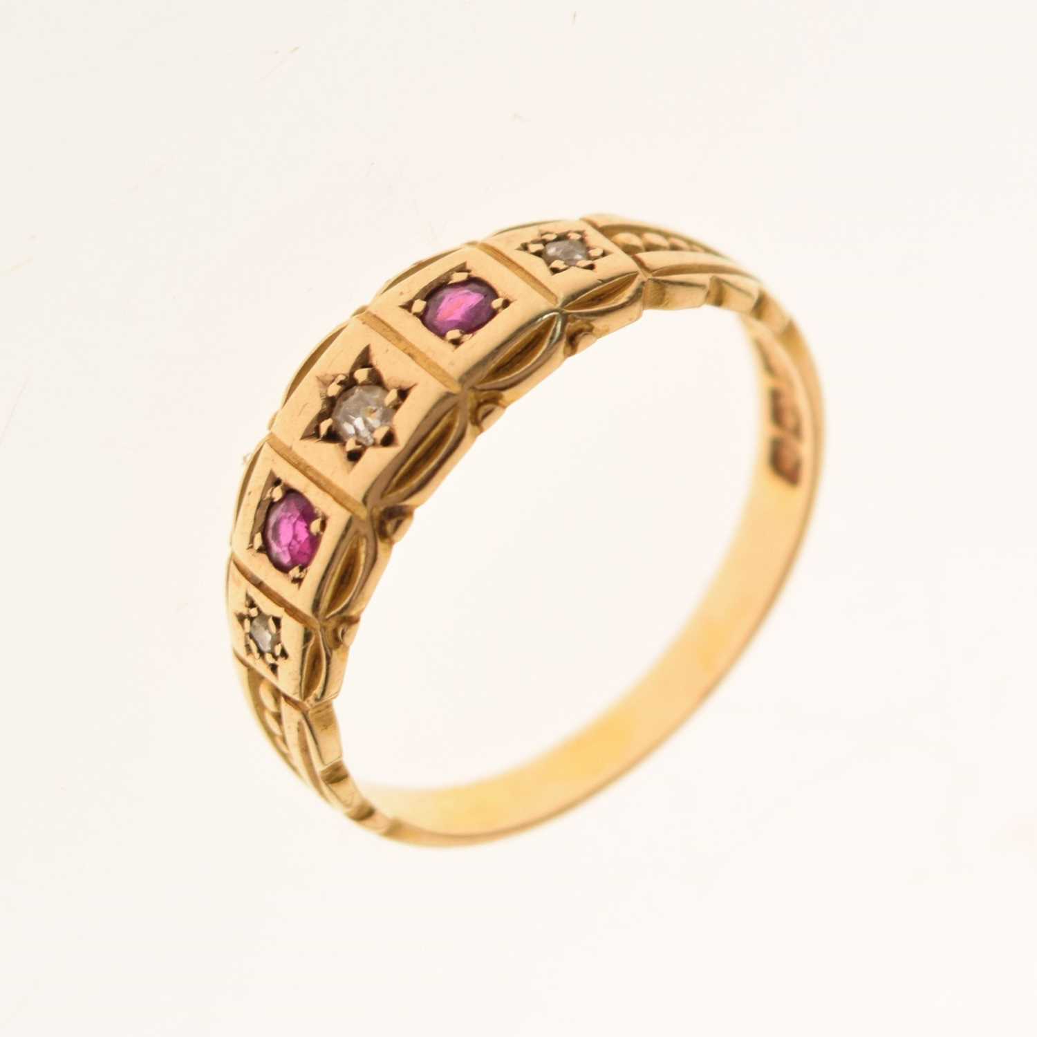 Lot 34 - 18ct gold, ruby and diamond five-stone ring