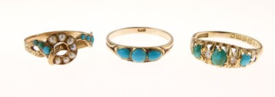Lot 64 - 18ct turquoise and diamond-set ring and two others