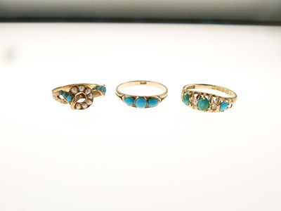 Lot 64 - 18ct turquoise and diamond-set ring and two others