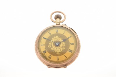 Lot 201 - Lady's 9ct fob watch with ribbon bar brooch