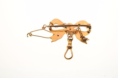 Lot 201 - Lady's 9ct fob watch with ribbon bar brooch