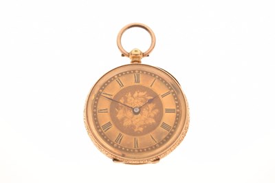 Lot 202 - Lady's '18k' gold open face fob watch