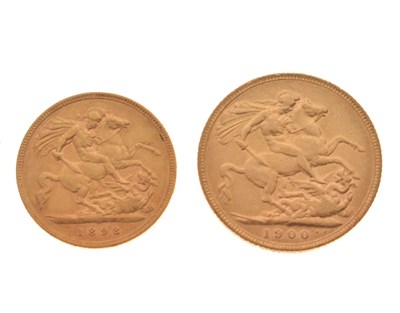 Lot 148 - Queen Victoria gold sovereign, 1900, and a gold half sovereign, 1848