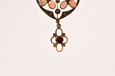 Lot 31 - Edwardian opal, seed pearl and ruby pendant