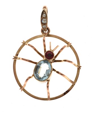 Lot 33 - Seed pearl and paste set spider pendant