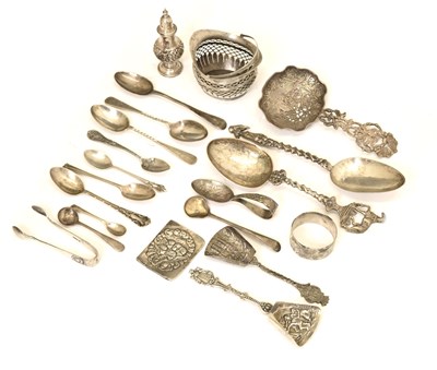 Lot 228 - Edward VII silver pepperette,  together with a collection of silver and white metal spoons, etc