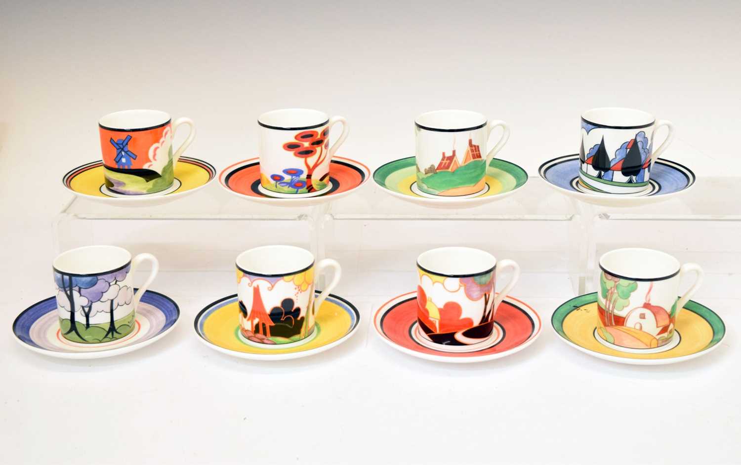 Lot 498 - Set of eight Wedgwood 'Centenary of Clarice Cliff' cups and saucers