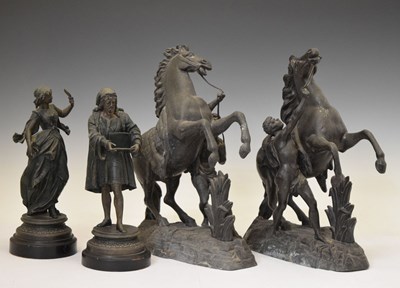 Lot 335 - Pair of spelter models of a Marly Horse and handler