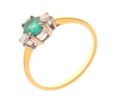 Lot 30 - 18ct gold, emerald and diamond three stone ring