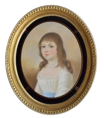 Lot 575 - 19th Century English School - Pastel on paper - Oval portrait of a young girl