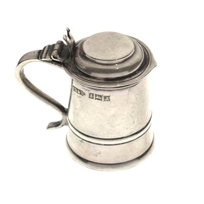 Lot 112 - George VI miniature silver tankard with hinged lid and scroll handle