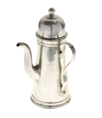 Lot 114 - Miniature white-metal silver coffee pot with scroll handle and dome lid