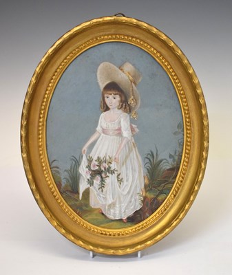 Lot 573 - Early 19th Century English School - Oil on sheet metal - Portrait of a young girl