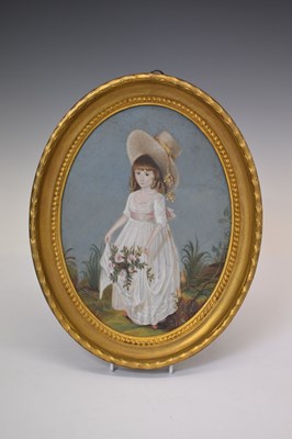 Lot 573 - Early 19th Century English School - Oil on sheet metal - Portrait of a young girl