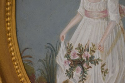 Lot 573 - Early 19th Century English School - Oil on sheet metal - Portrait of a young girl