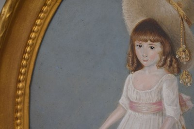 Lot 573 - Early 19th Century English School - Oil on sheet metal - Portrait of a young girl
