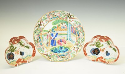 Lot 505 - Chinese Canton Famille Rose porcelain plate, together with two Japanese dishes