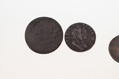 Lot 171 - Three William and Mary coins and a William III threepence