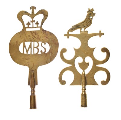 Lot 257 - Two Somerset Friendly Society brass staff heads