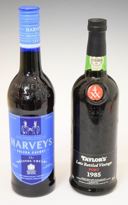 Lot 424 - Taylors LBV port 1985, together with a bottle of Harveys Bristol Cream