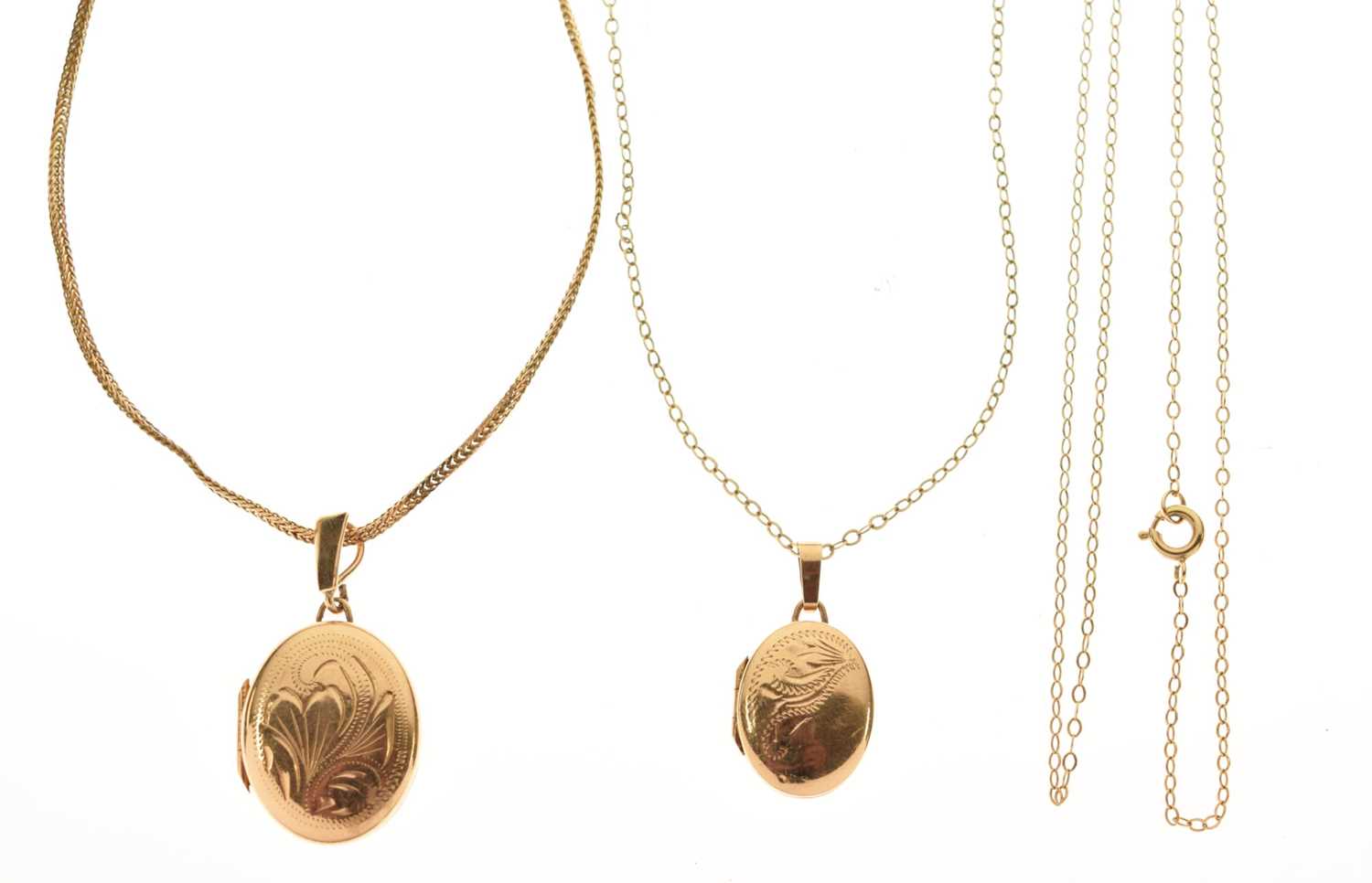 Lot 127 - Two 9ct gold lockets on chains