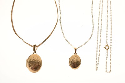 Lot 127 - Two 9ct gold lockets on chains