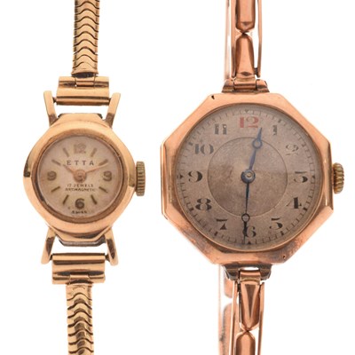 Lot 189 - Etta - Lady's 9ct gold cocktail watch and another 9ct gold cocktail watch