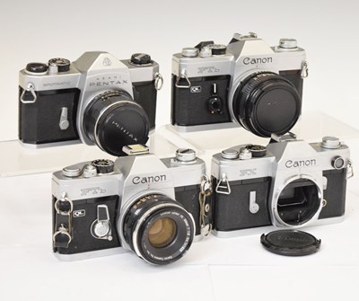 Lot 340 - Group of Canon cameras and Asahi Pentax Spotmatic camera