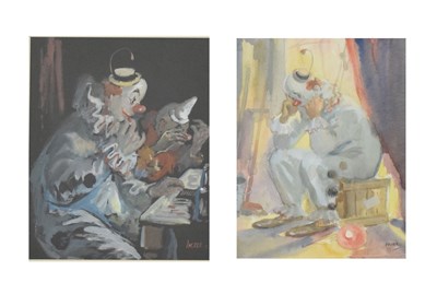 Lot 555 - Harold Packer (1908-2000) - Bristol Savages - Pair of watercolour studies of clowns