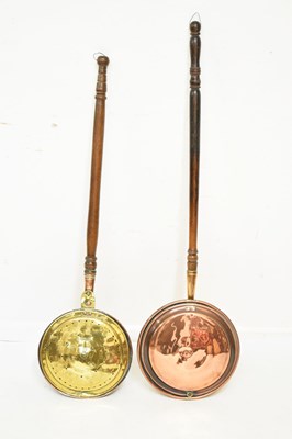 Lot 299 - Antique brass warming pan, and copper warming pan