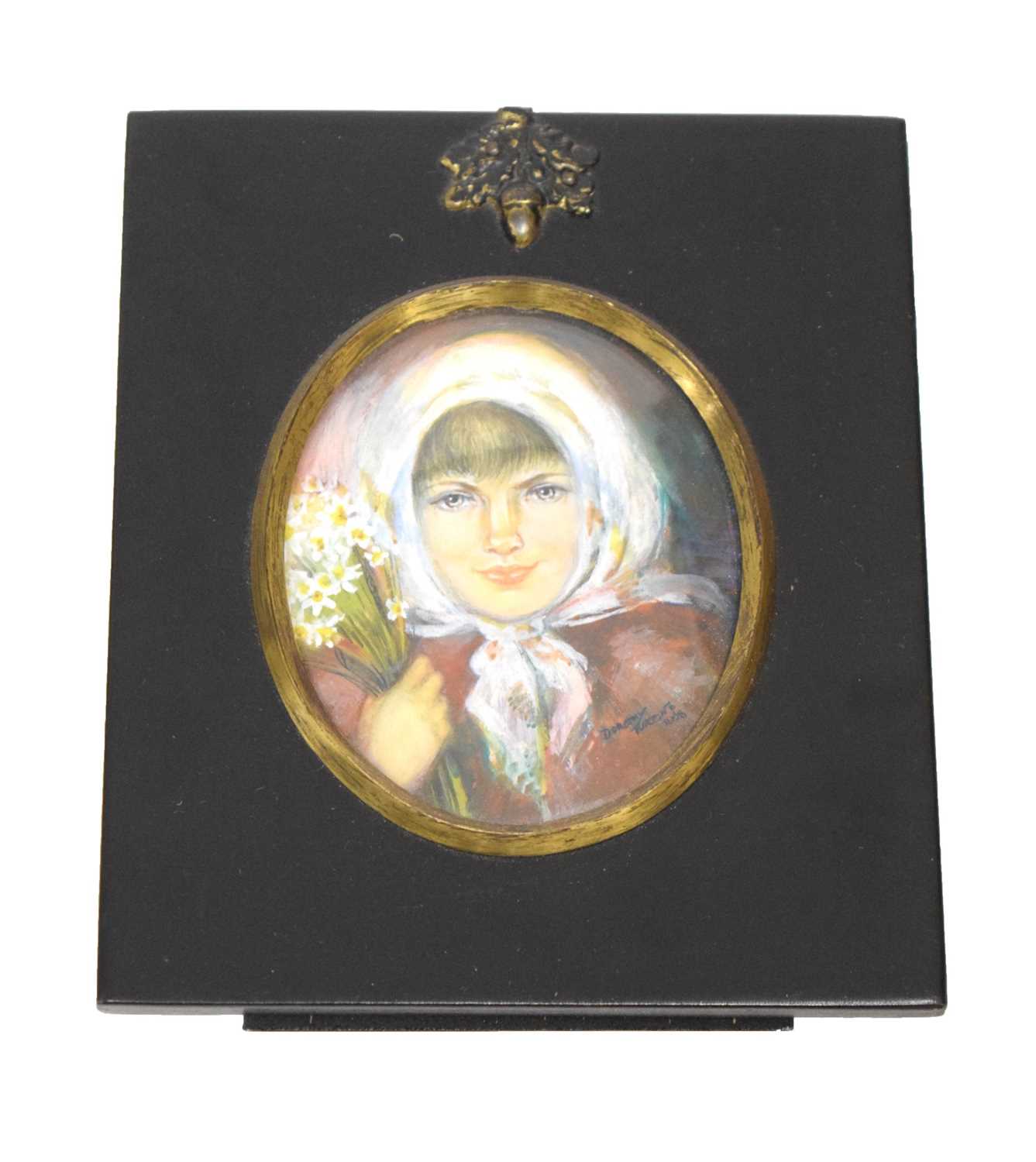 Lot 672 - Dorothy Turton RMS (British, 20th century) - Oval watercolour on card portrait miniature