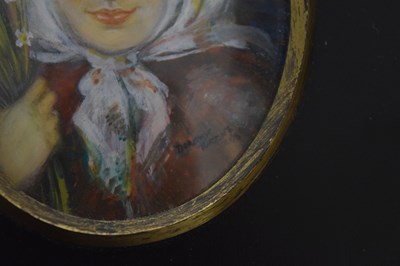 Lot 672 - Dorothy Turton RMS (British, 20th century) - Oval watercolour on card portrait miniature