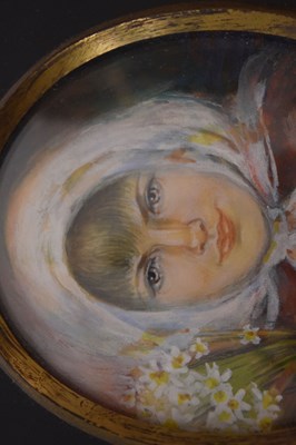 Lot 672 - Dorothy Turton RMS (British, 20th century) - Oval watercolour on card portrait miniature