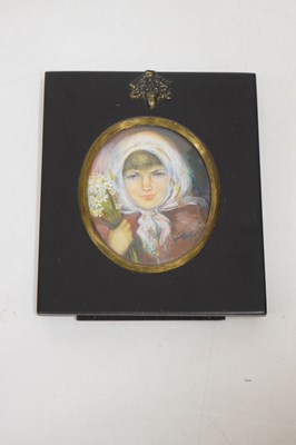 Lot 672 - Dorothy Turton RMS (British, 20th century) - Oval watercolour on card portrait miniature