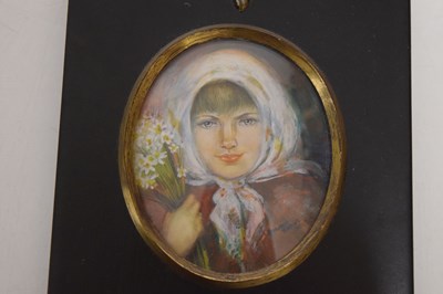 Lot 672 - Dorothy Turton RMS (British, 20th century) - Oval watercolour on card portrait miniature