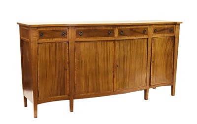 Lot 787 - Satinwood-banded inlaid mahogany serpentine cabinet/sideboard