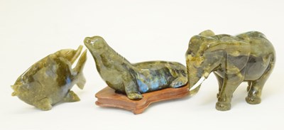 Lot 398 - Three carved labradorite animals