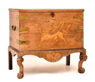 Lot 634 - 18th century Continental walnut, fruitwood and marquetry chest on stand