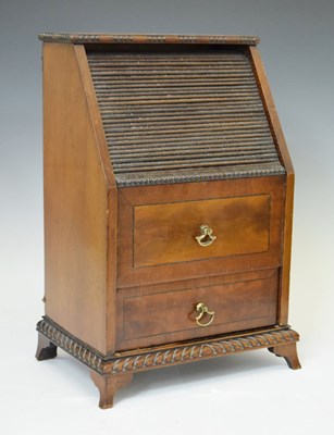 Lot 843 - Early 20th Century mahogany tambour-top miniature bureau