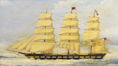 Lot 529 - 19th Century - Oil on canvas - Three-masted frigate flying the American flag