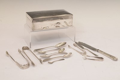 Lot 221 - Silver tabletop box and a quanity of silver and white metal flatware