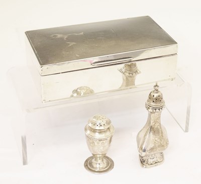 Lot 222 - Edward VIII silver tabletop box, and two silver pepperettes