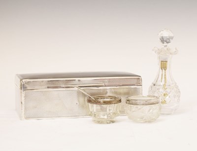 Lot 223 - Silver tabletop box, and three cut glass condiments