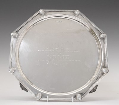 Lot 238 - George V octagonal silver tray