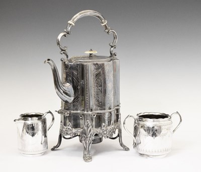 Lot 318 - Late Victorian silver plated spirit kettle with engraved decoration